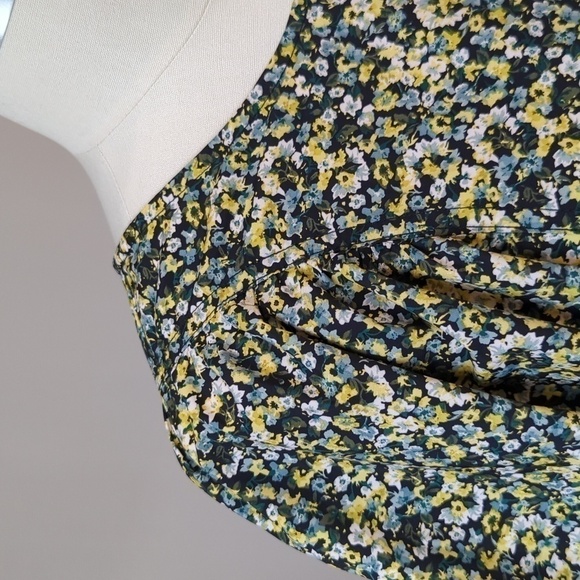 H&M Floral Giant Balloon Sleeve Shift Dress Green Black M summer cottagecore - Picture 6 of 8